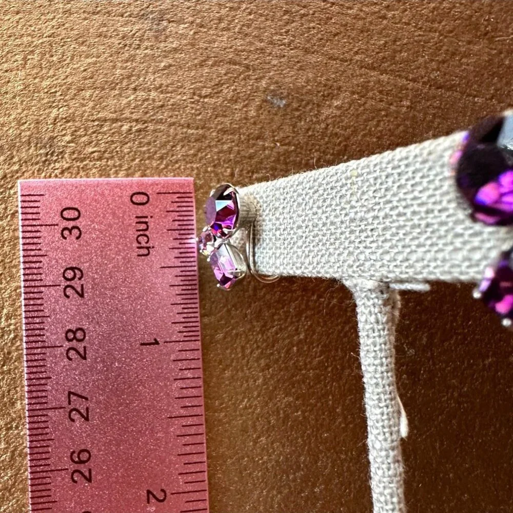 Vintage Purple Rhinestone Screw-Back Earrings Mid-Century Modern Amethyst Color - Picture 5 of 10